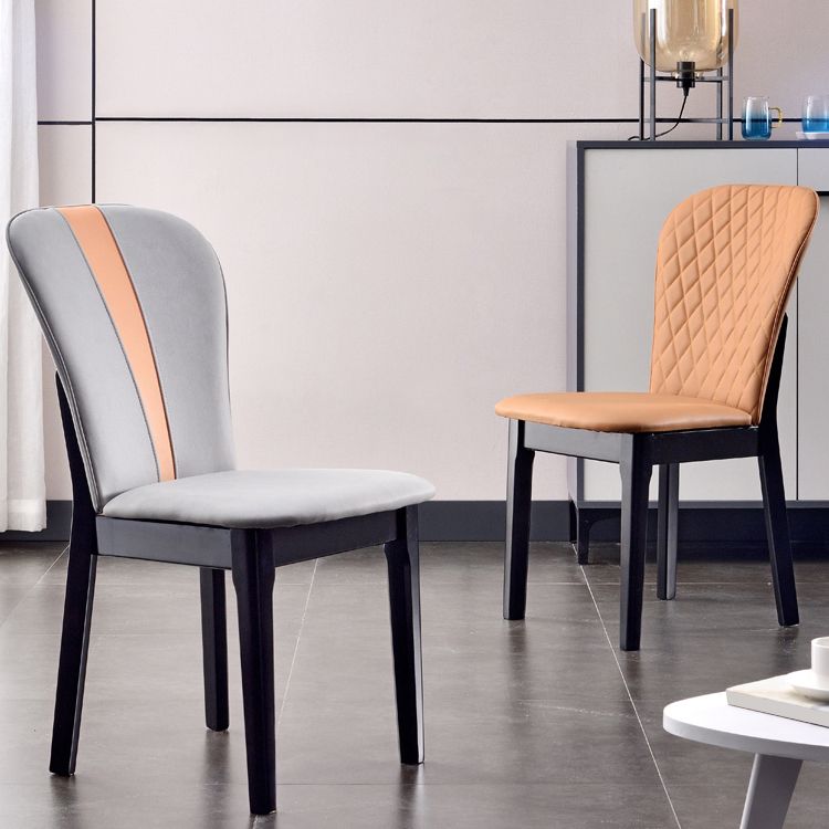 Glam Style Leather Parsons Back Wooden Legs Dining Side Chair