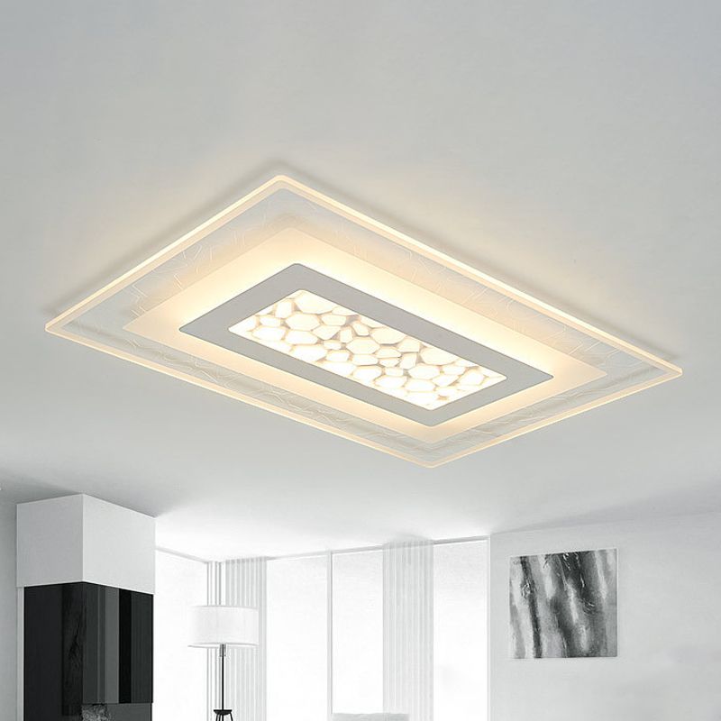 Dunste ronde/vierkante/rechthoekige plafondlamp Minimalistisch acryl Slaapkamer Kleine/grote LED-inbouwlamp met kiezelpatroon in wit
