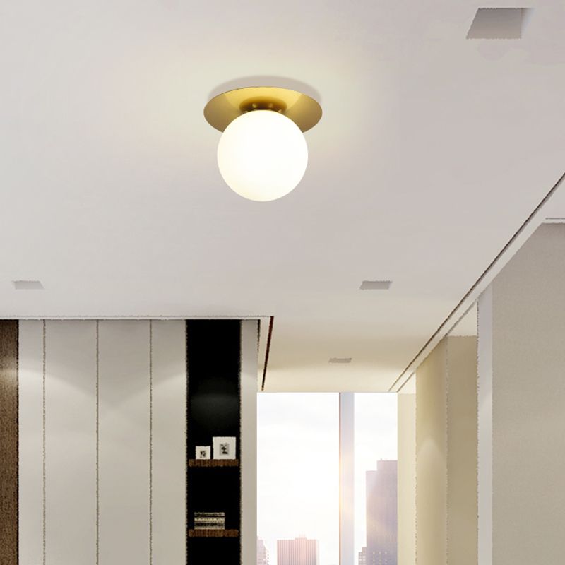 Modern Concise Globe Flush Mount Lacquered Iron Ceiling Light with Glass Shade
