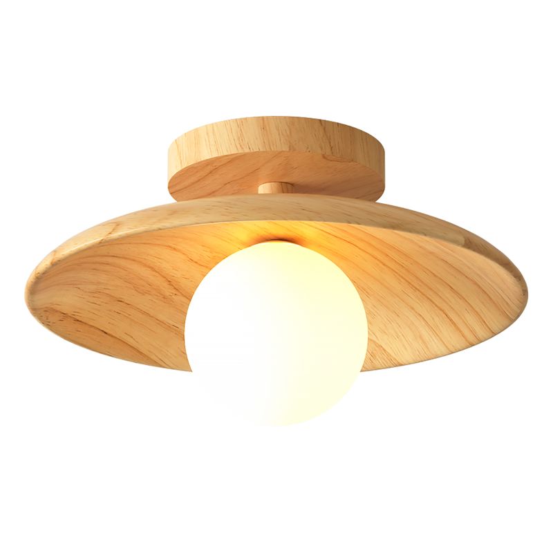 Modern Simplicity Wooden Ceiling Light 1-Light Mini Semi Flush Mount Hallway Lamp