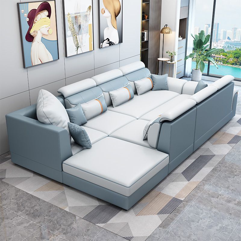 Modern Contemporary Pillow Top Arm Sectional, Faux Leather Sectional Sofa