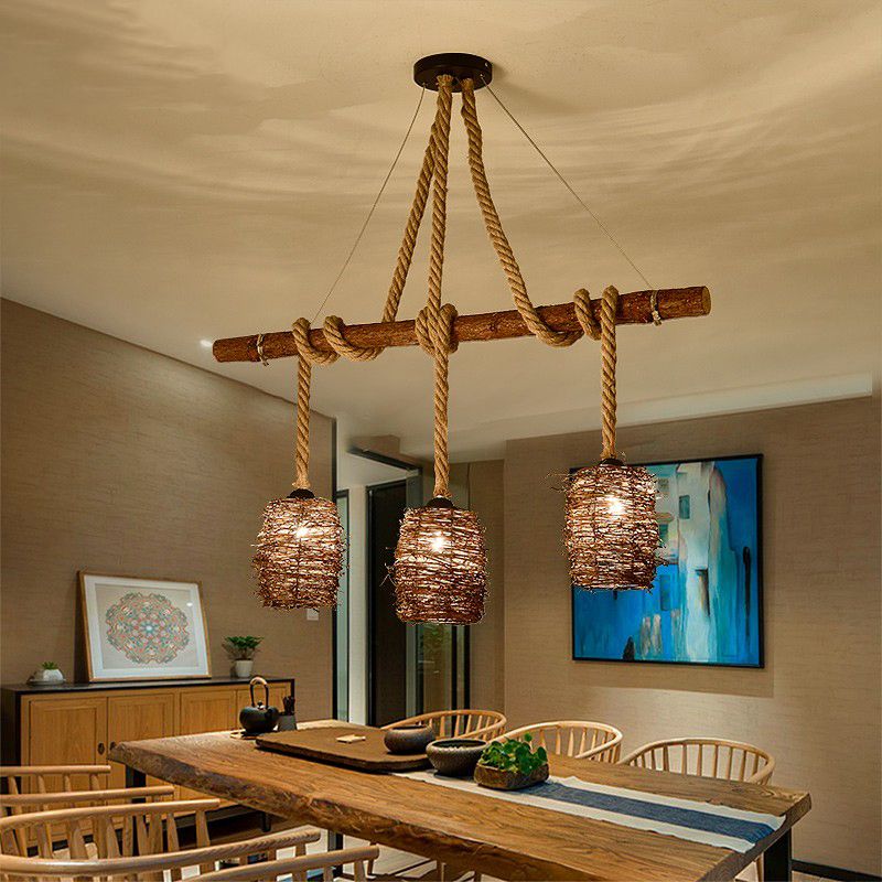 Industrial Style Cylinder Island Pendants Rope Pendant Lights for Dining Room