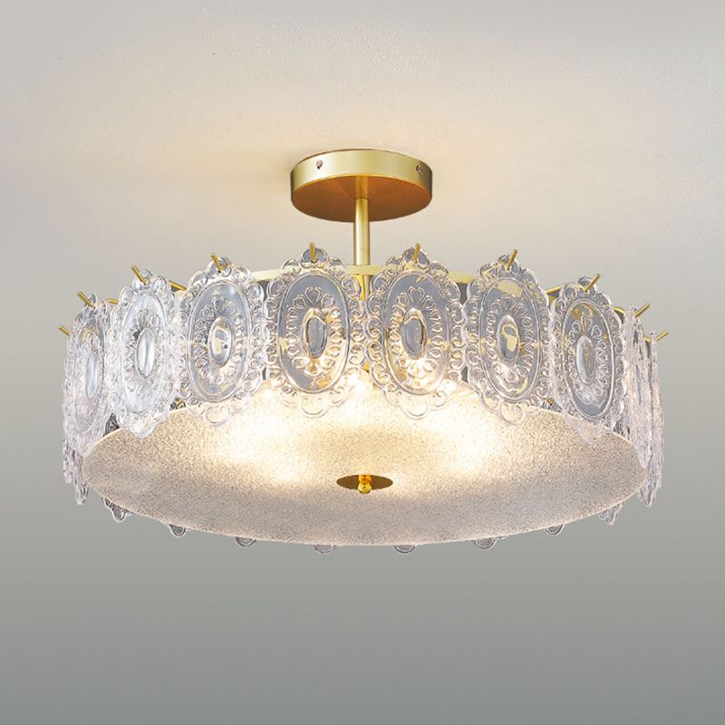 Modern Metal Flush Mount Circle Shape Ceiling Light with Glass Shade for Living Room