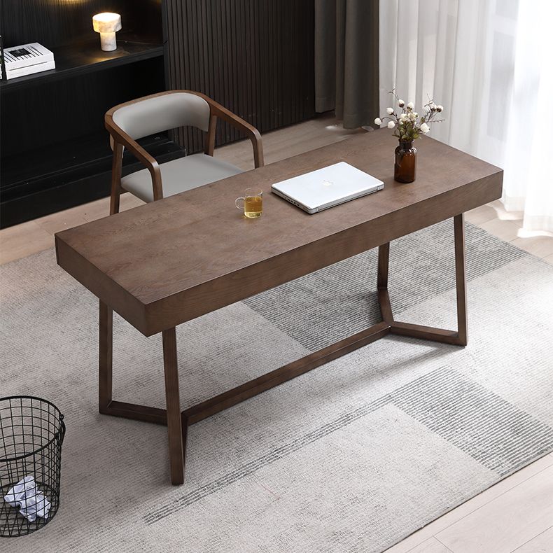 Solid Wood Contemporary Rectangular Dining Table Ash Wood Top Table with Trestle Base