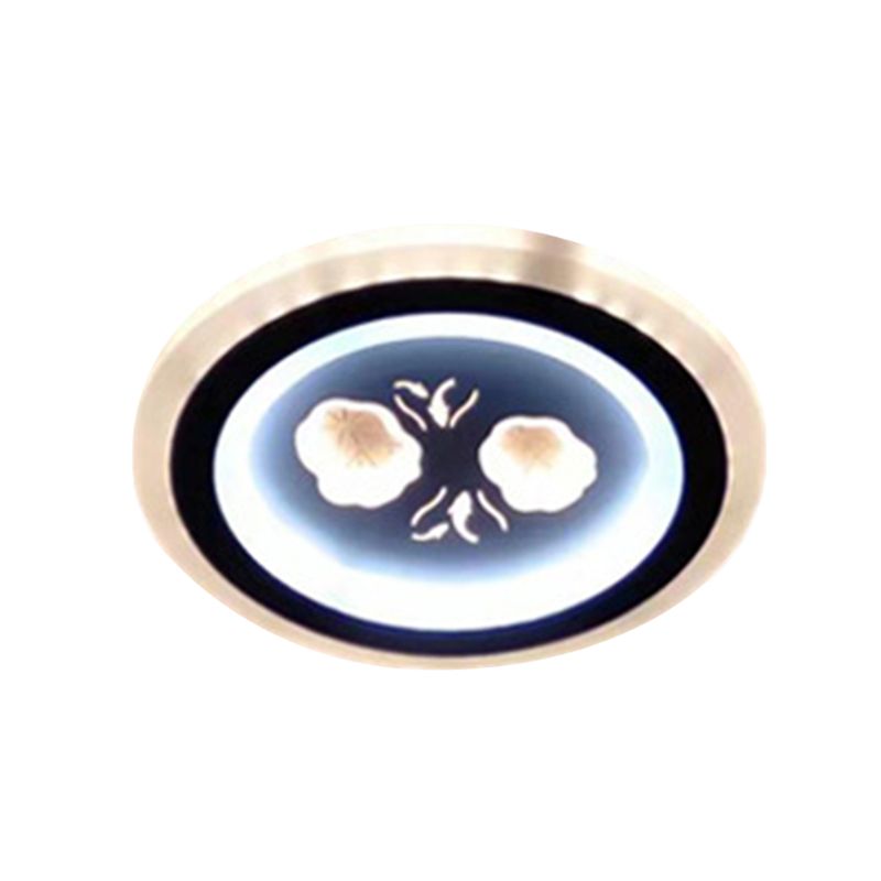 Black Square/Round Flush Mount Fixture Modern LED Acrylic Corridor Flush Lamp with Flower Pattern