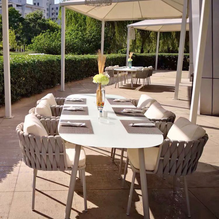 Industrial Oval Stone Dining Table Metal Legs Dining Table for Outdoor