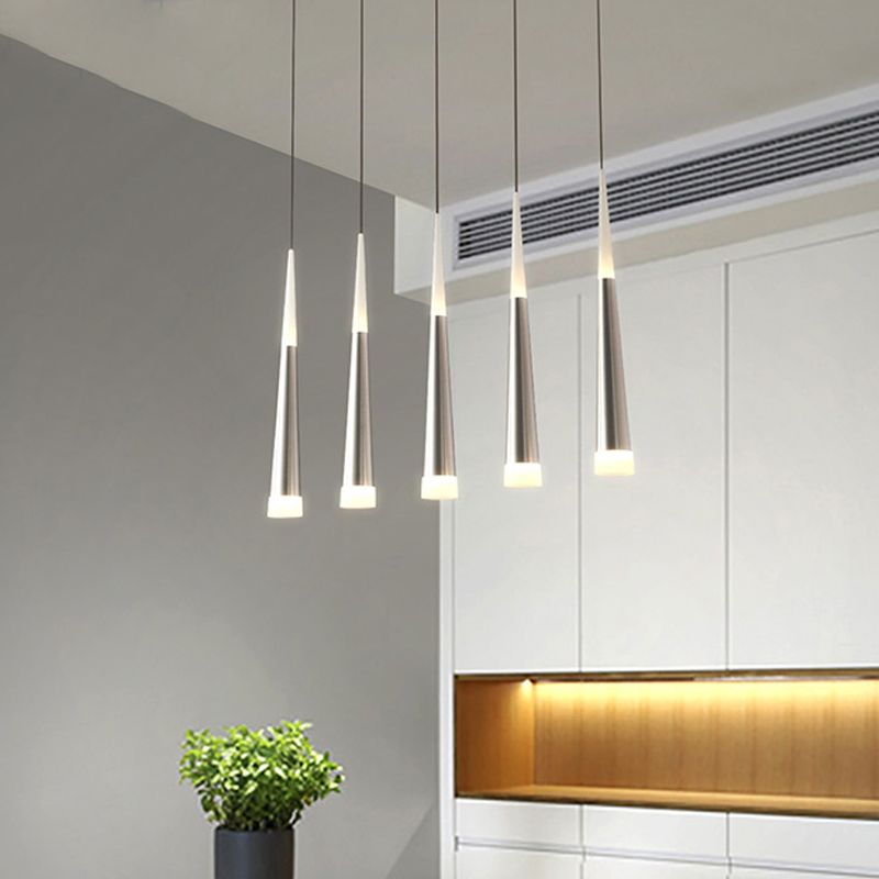 Tapered Hanging Lamp Modern Metal 5/6 Heads Silver Hanging Pendant Light for Dining Room in Warm/White/Neutral
