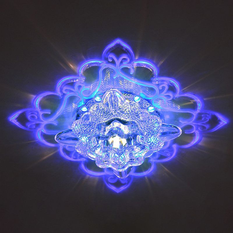 Plafonnier encastré carré pour entrée, luminaire encastré contemporain à LED en cristal transparent