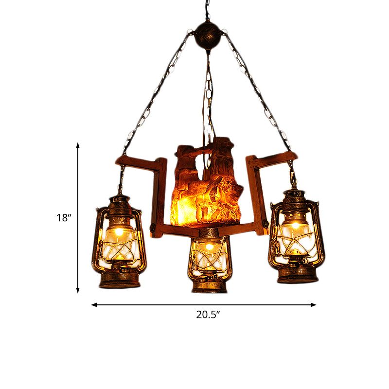 Entrepôt kérosène lustre pendentif clair 4 lumières lampe suspendue en métal en marron foncé