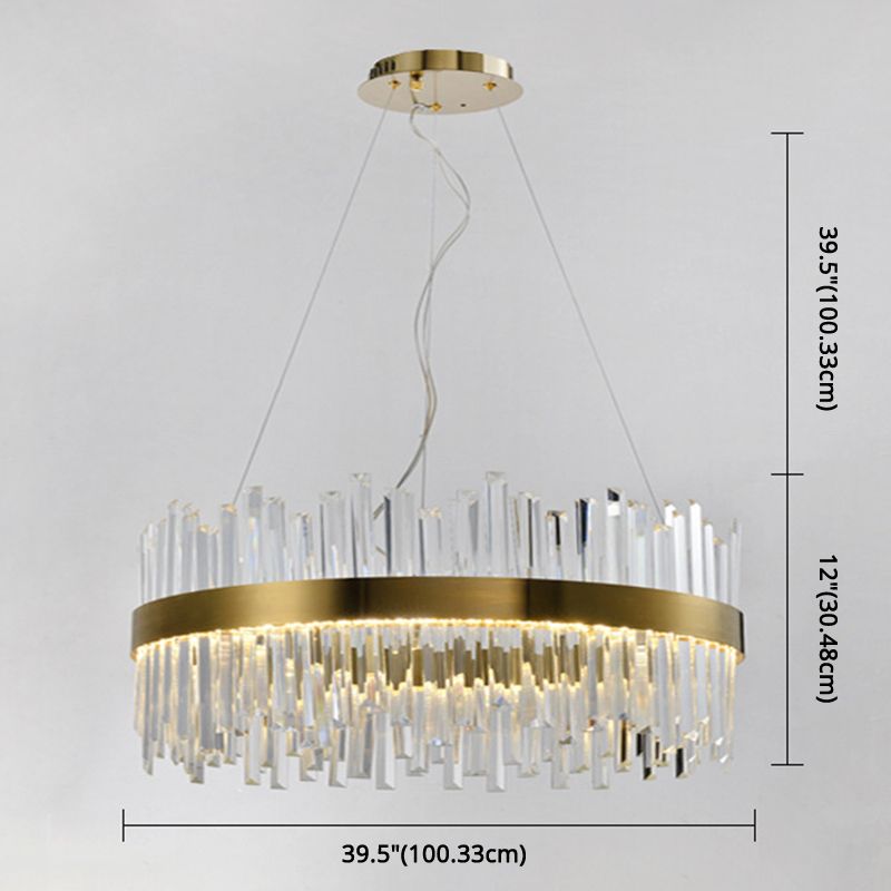 Gold Circular Hanging Ceiling Light Contemporary Crystal LED Suspended Light for Dining Room