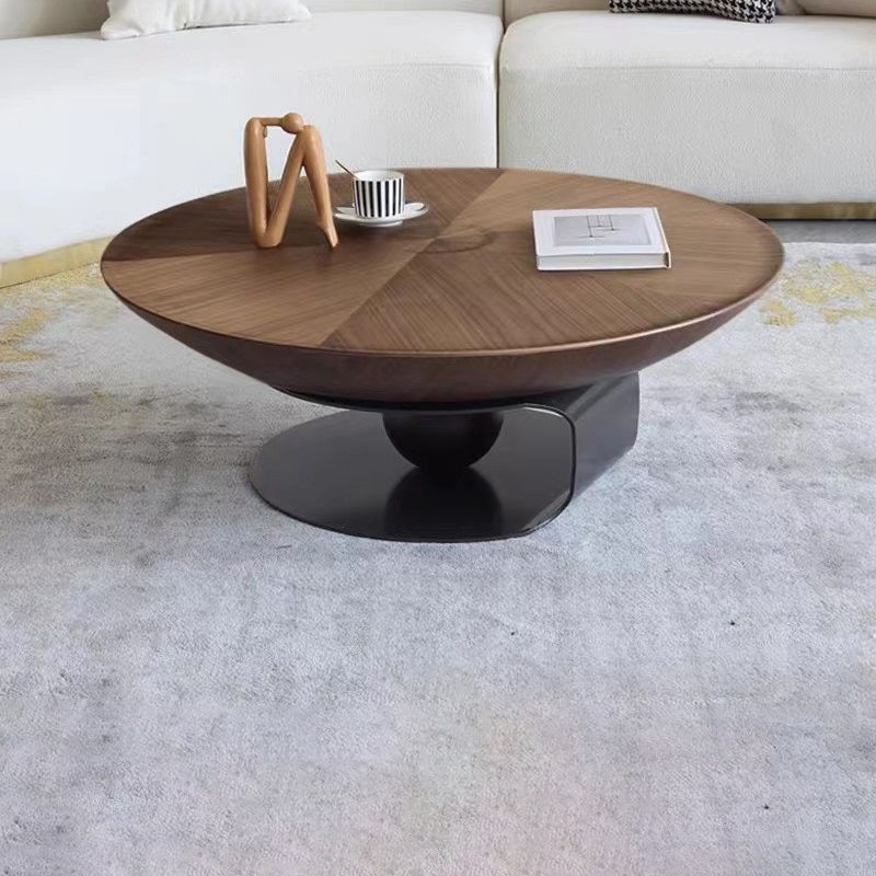 Round Square Block Base Wood/glass Modern Style Coffee Table