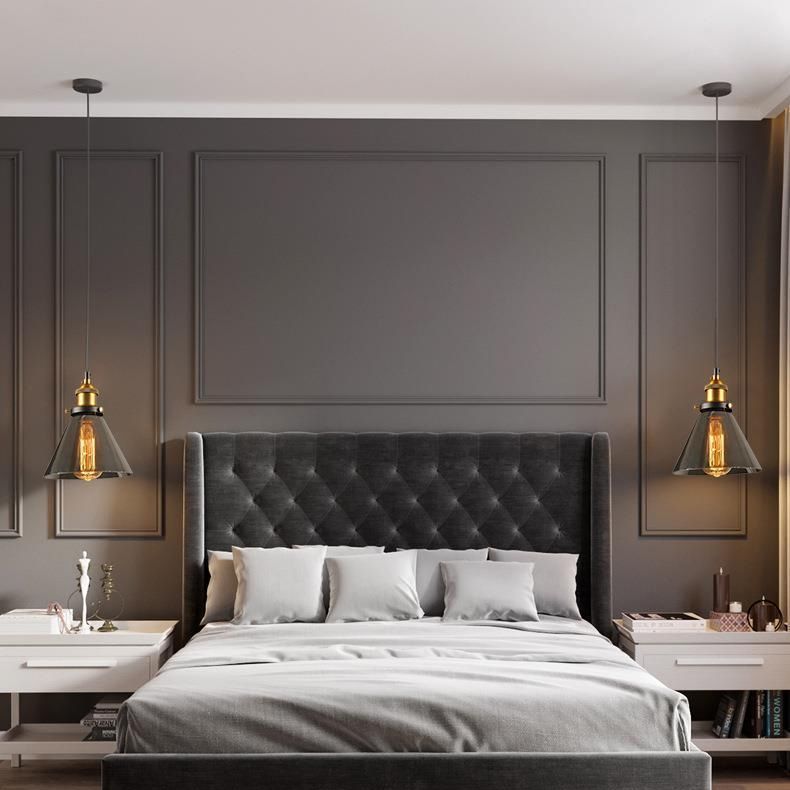 Luce a sospensione a soppalco industriale in vetro trasparente a 1 luci a 1 lutto.