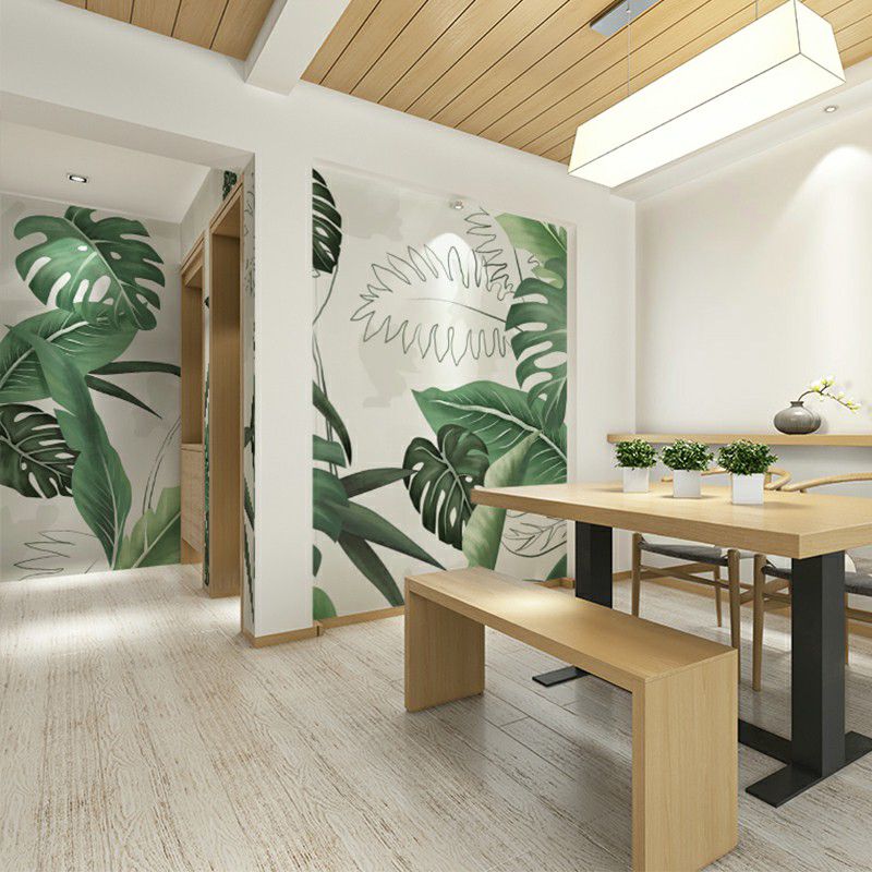 Green Palm Leaf Mural Wallpaper Moisture Resistant Wall Covering fro Living Room