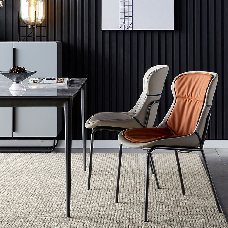 Scandinavian Style Microfiber Leather Dining Chairs Solid Back Armless Chair