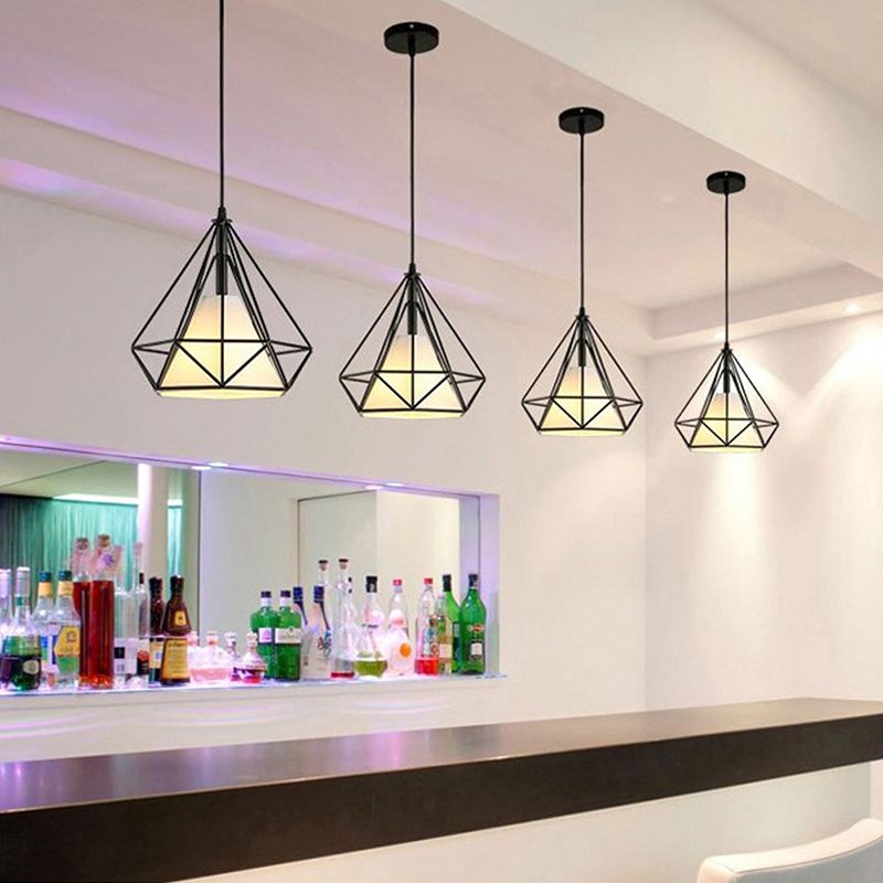 4-Color Optional Metal Cage Hanging Light Single Bulb Diamond Shaped Bedroom Lighting Fixture