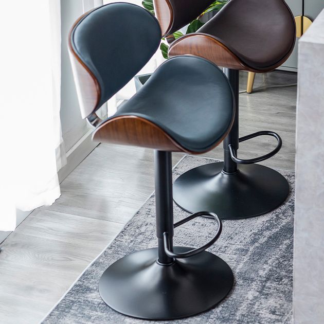Contemporary Metal Adjustable Barstool Leather Counter Stool with Swivel in Matte Finish