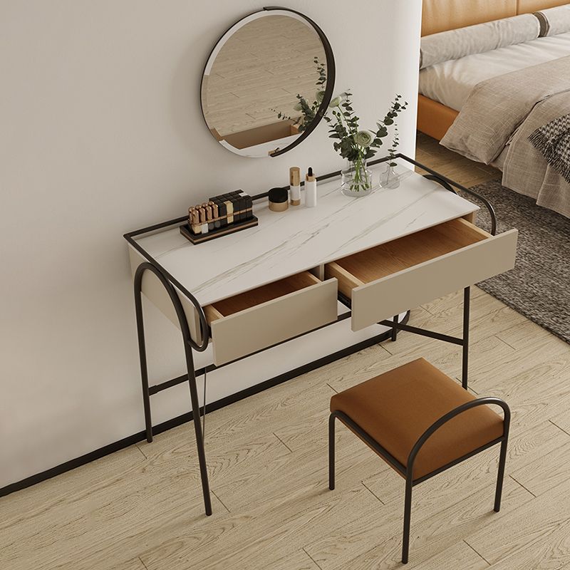 Stone Top Mirrored Make-up Vanity Metal Dressing Table Set with Stool