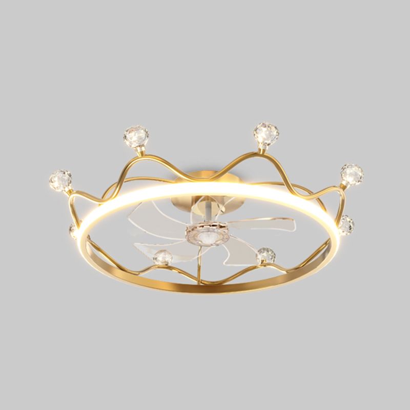 Crown 1 - Light Ceiling Fan Light Fixture Metal LED Fan Ceiling in Gold / Pink