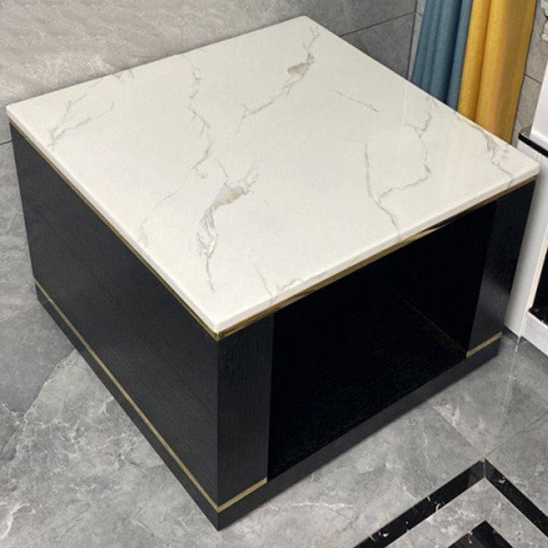 Square Stone Top End Table Glam Frame Sofa Side End Table for Living Room