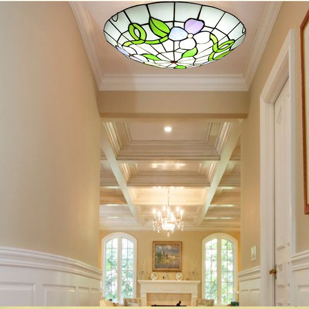 Flower Flush Mount Ceiling Light Stained Glass Tiffany-Style Flush Mount Ceiling Ligh