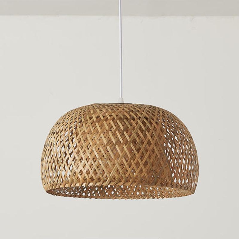 Asia Style Half-Circle Pendant Lighting Fixture Rattan Restaurant Pendant Light Kit in Beige