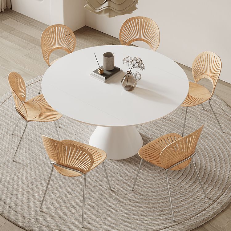 Contemporary 1/4/5/7 Pieces Furniture Round Stone Dining Set in White
