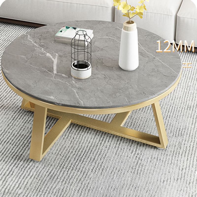 Glam Metal Cross Legs Coffee Table Slate Top Round Coffee Table