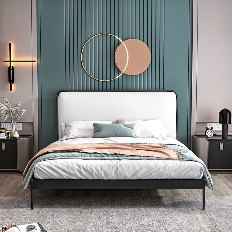 Contemporary Rectangular Headboard Standard Bed with Metal Legs