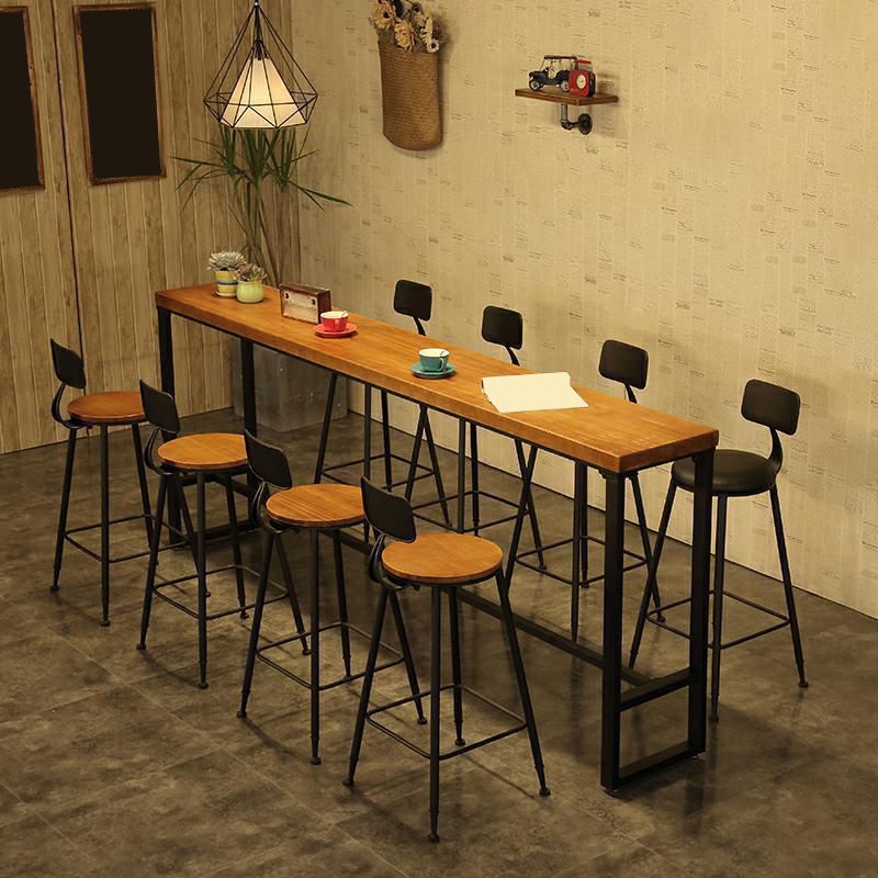 Industrial Bar Height Table Solid Wood Top Bistro Table with Metal Base