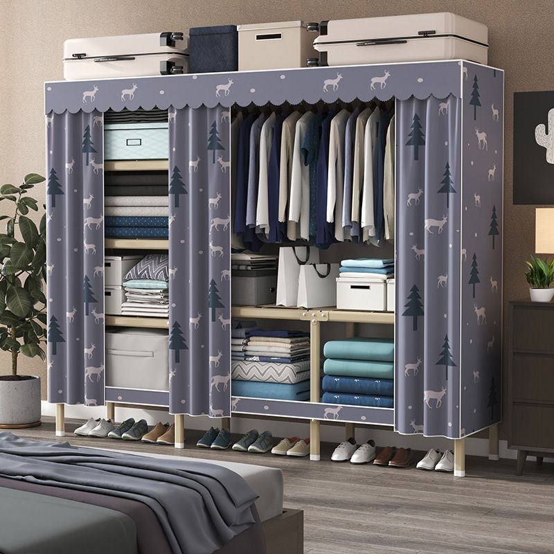 Contemporary Style Metal Wardrobe Cloth Rod Included Wardrobe Closet