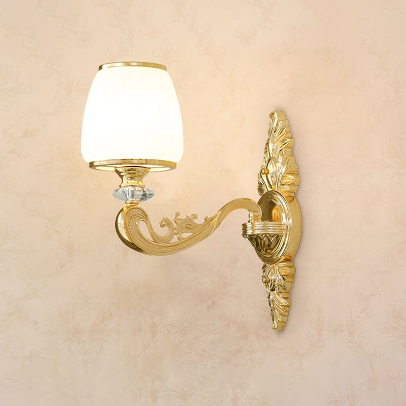 Gold Shaded Wall Lighting Simplicity Opal Glass Corridor Wall Light Fixture with Curved Arm