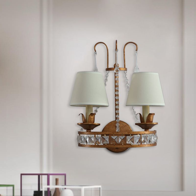 Rust 2 Heads Wall Lighting Idea Retro Metallic Candelabra Wall Mount Lamp with Fabric Shade