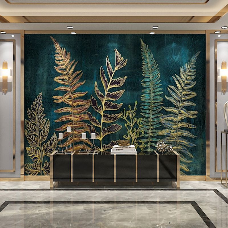 Minimalist Fern Mural Wallpaper in Dark Green Home Decor Wall Art, Personalized Size Available