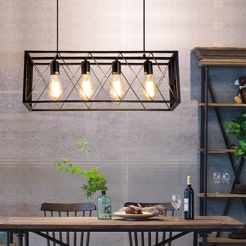 Luminaires d'éclairage d'île métallique à île en cage industrielle en noir