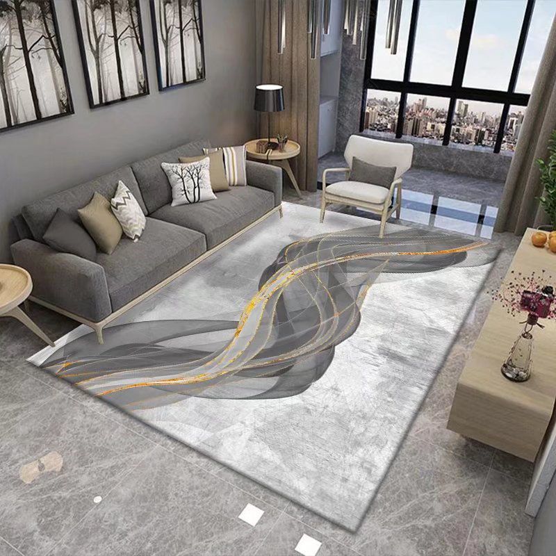 Gray Modern Rug Polyester Graphic Indoor Rug Washable Rug for Living Room