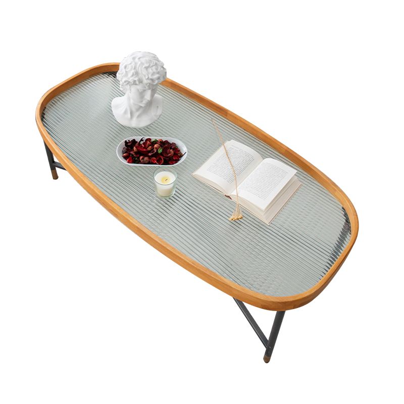 Geometric Clear Glass Coffee Table with Wood Edge 1 Single Cocktail Table