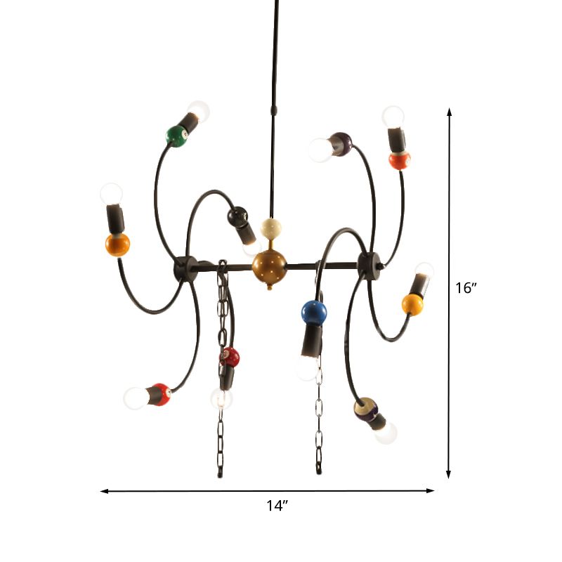 Windmill Iron Hanging Light Kit Industrial 10-Light Restaurant Chandelier in Black with Billiard Deco and Chain