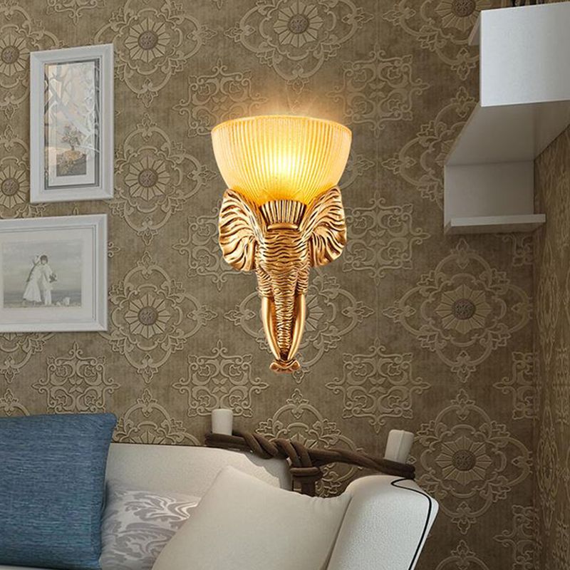 Prism Glass Beige Wall Light Fixture Bowl 1 Light Vintage Sconce Light with White/Gold Resin Elephant Base