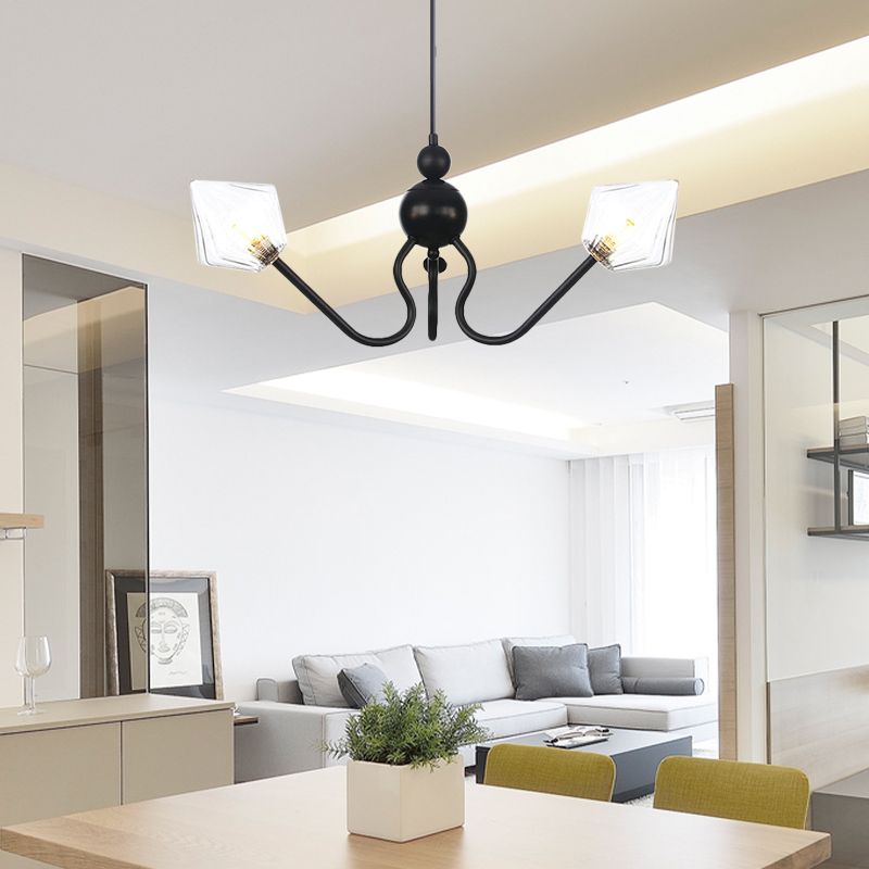 Ferme d'éclairage pendentif en forme de diamant Ambre / verre transparent 3 lumières Restaurant lampe de lustre en noir / chrome