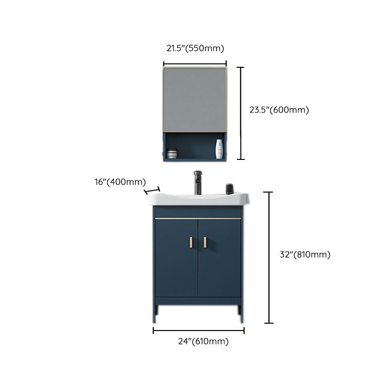 Blue Bath Vanity Hardware Glam Metal Freestanding Bathroom Vanity Set with Mirror