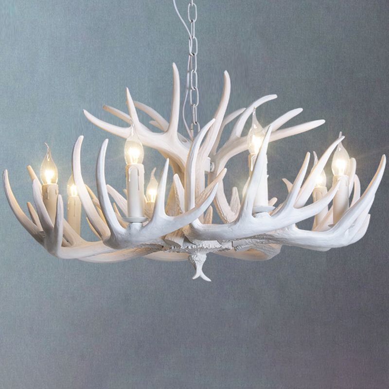 Classic Deer Horn Chandelier Pendant Light Resin Hanging Lighting for Living Room