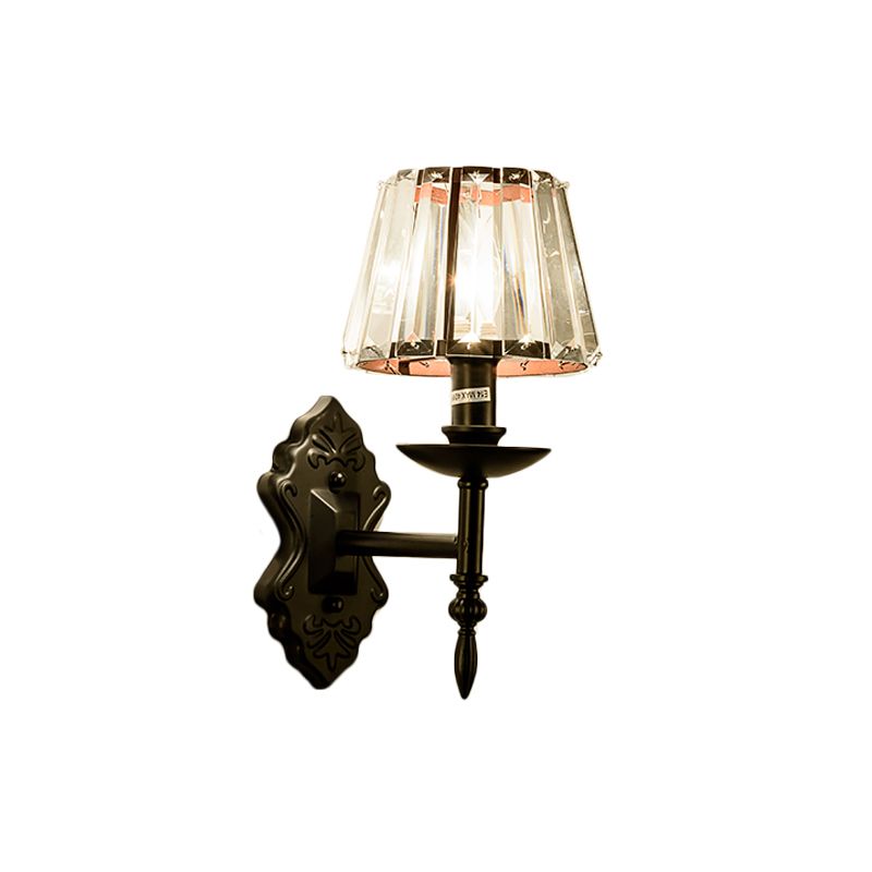 Cone Wall Mounted Lamp Simple Crystal Prisms 1/2-Head Black Wall Light with Candlestick Design