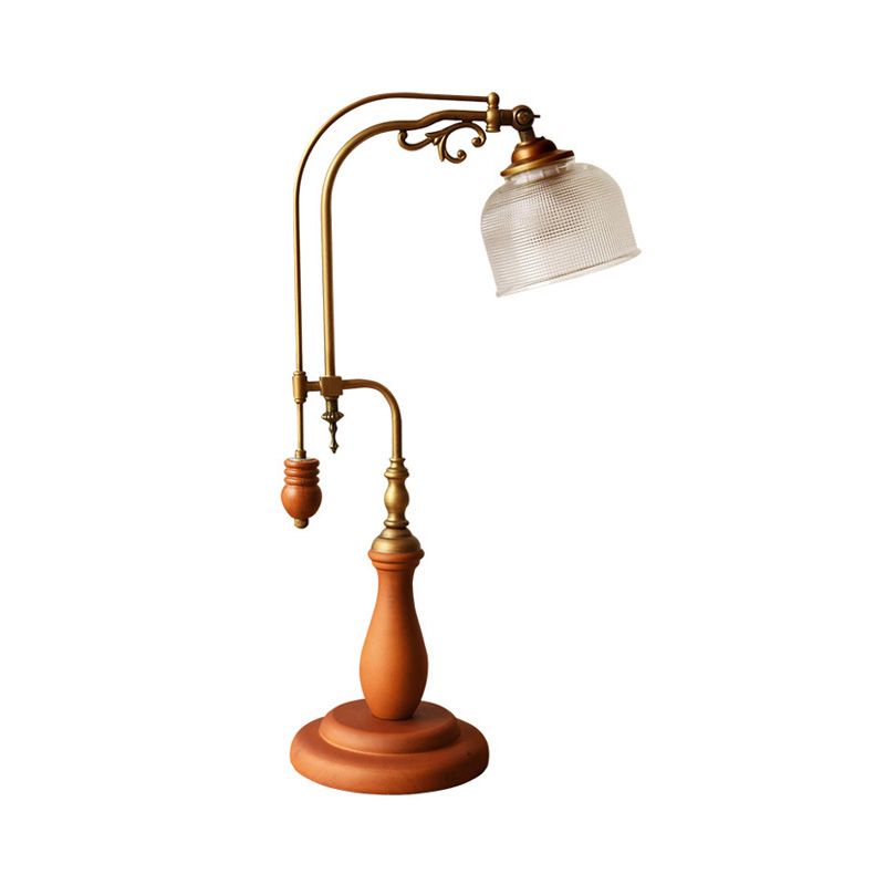 Burvy Metallic Tafellicht Antiek Stijl 1 Bulb Bed Bedide Nachtstand Lamp in Roodbruin/Geelbruin/Wood met cilindrische heldere glazen schaduw