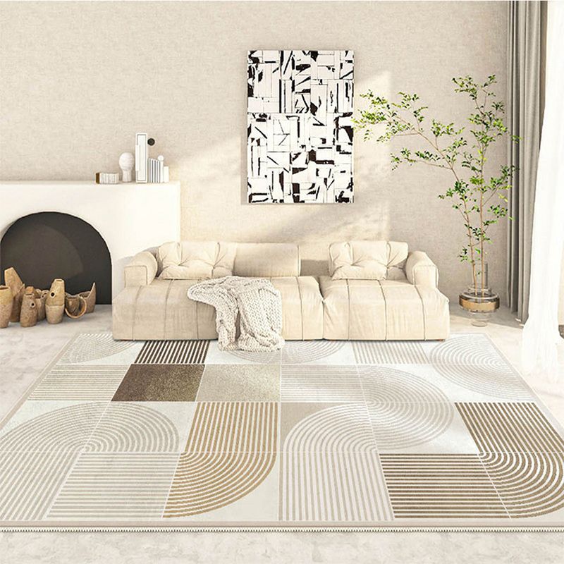 Light Brown Simple Rug Polyester Line Rug Non-Slip Backing Area Rug for Home Decor