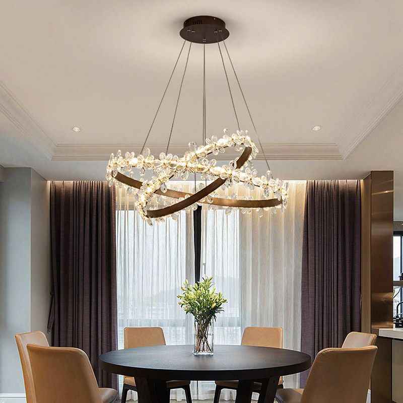 Runde Kronleuchterlampe moderner Kristall 19,5 "/27,5" breites LED -Gold/Kaffee -Pendelleuchte in warmem/weißem Licht