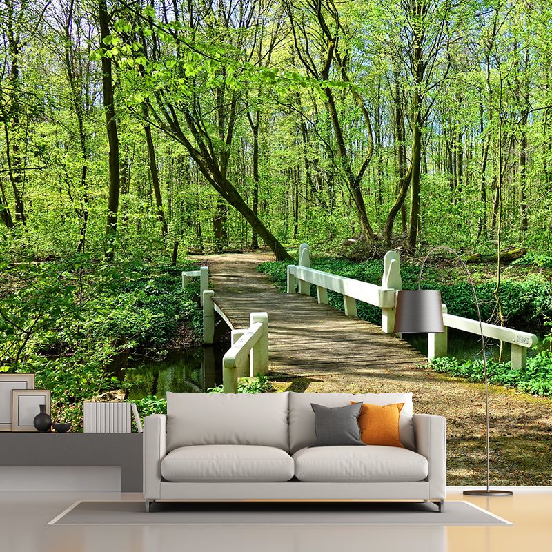 Photographic Spring Forest Mural Mildew Resistant Wall Decor for House Interior