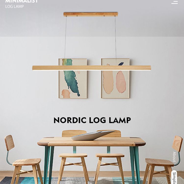 Ash Wood Tubular Hanging Lamp Nordic Style Dining Room LED Island Lighting Ideas