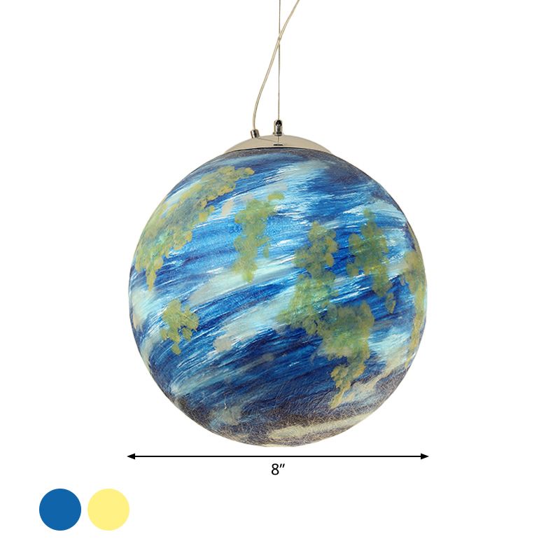 Bambini Saturno/Earth Sphere Pendulum Blu chiaro/Giallo in vetro a bulbo singolo Lampada sospesa, 8 "/12"/16 "Dia