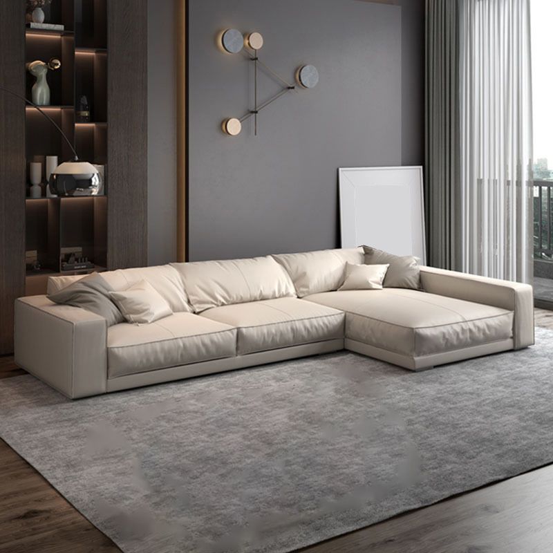 Square Arm Sectional Sofa Contemporary 3-seater Leather Sectional