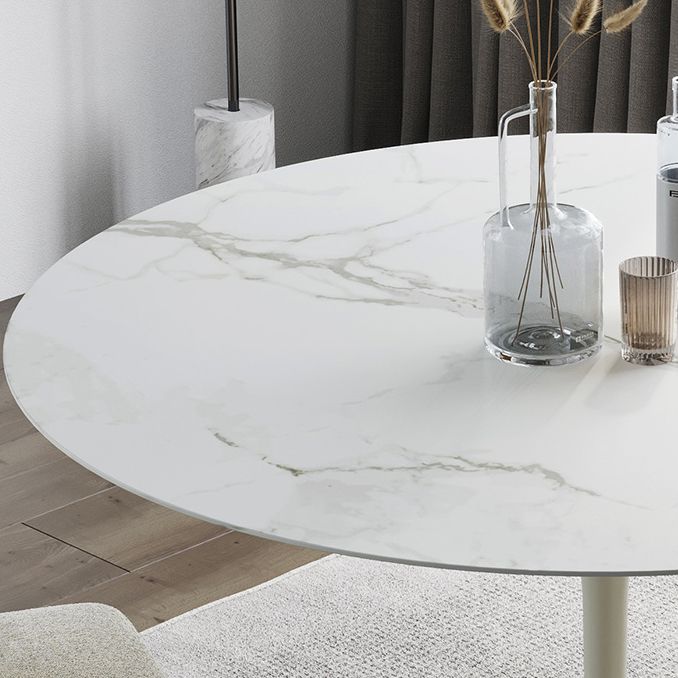 Contemporary Round Dining Table Sintered Stone Table with Brass Tulip Base